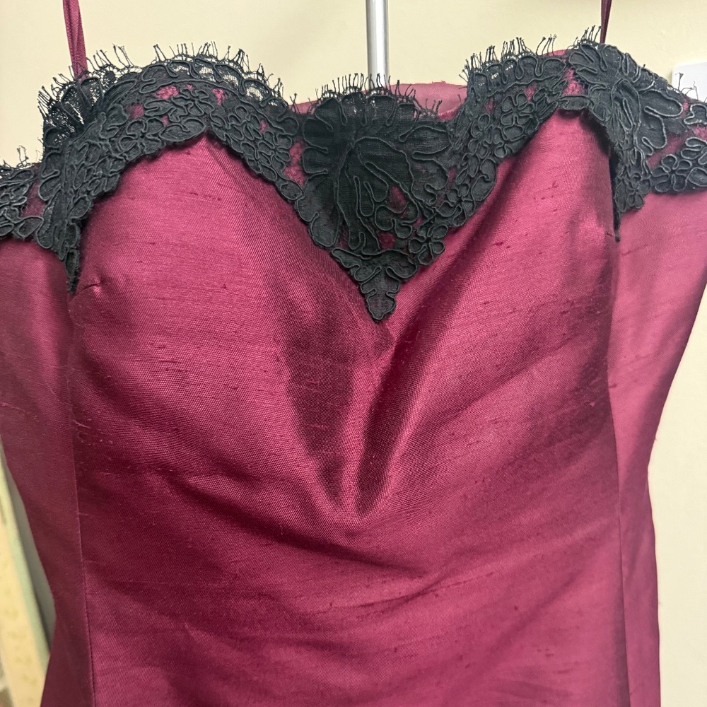 Ralph Lauren wine silk strapless evening gown